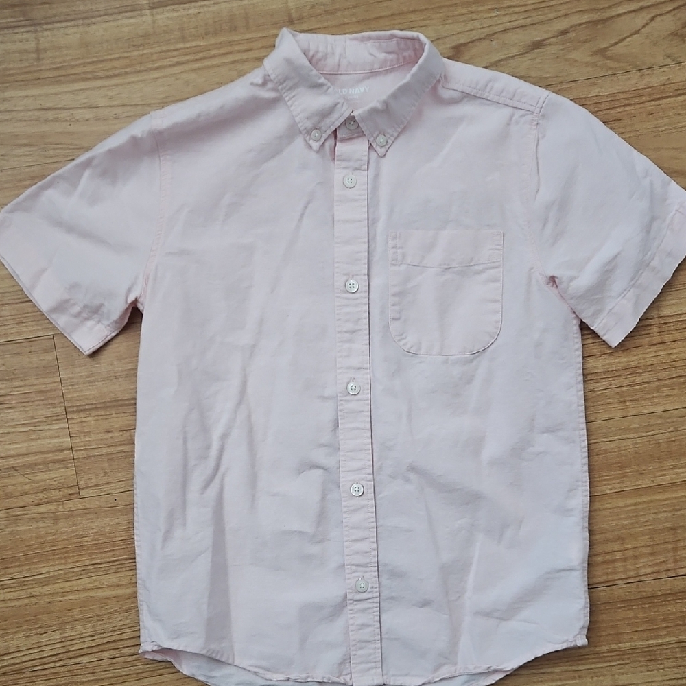 Boys Light Pink Button Down Collared Shirt Size Large (10/12)